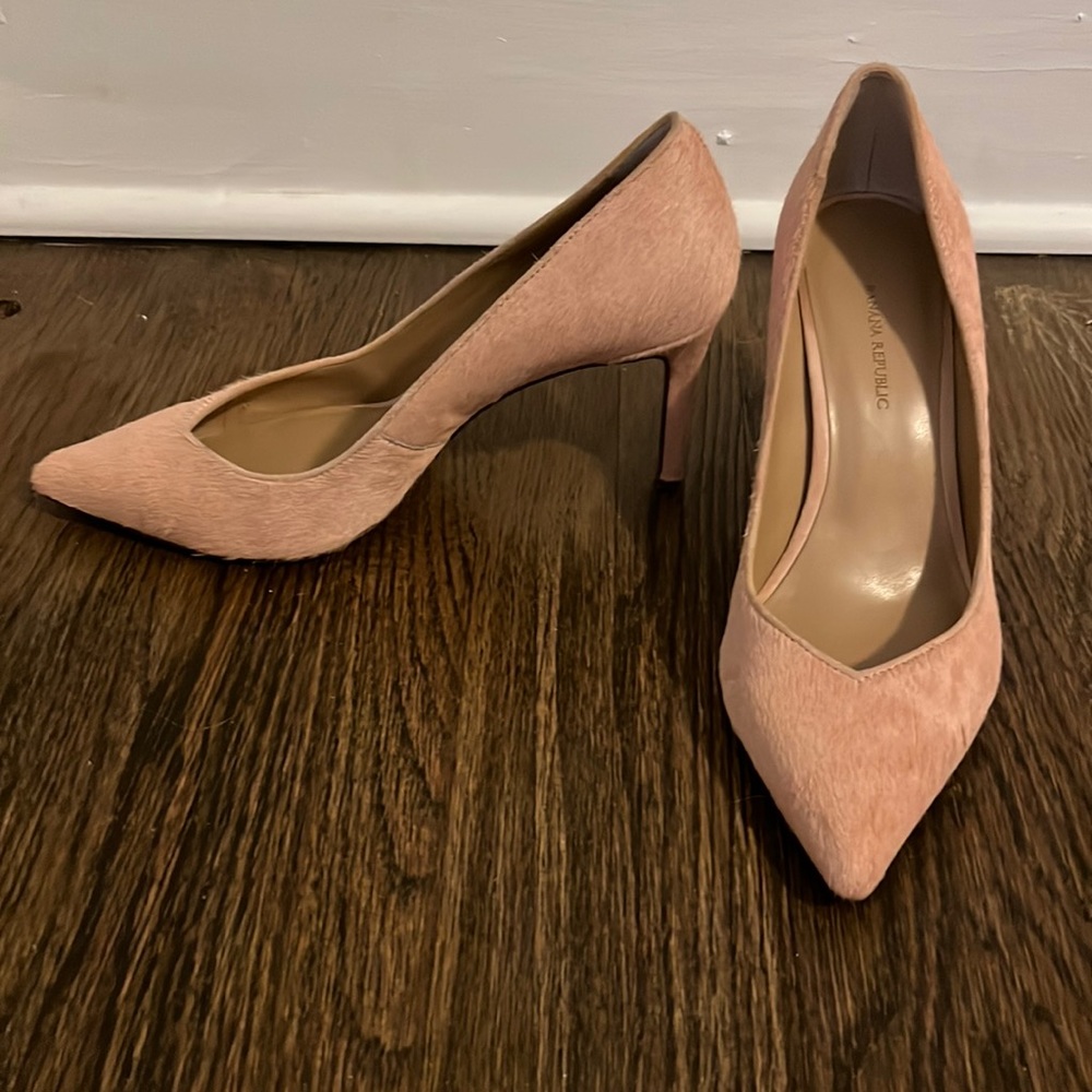 Banana Republic pink, calf hair heels, size 9